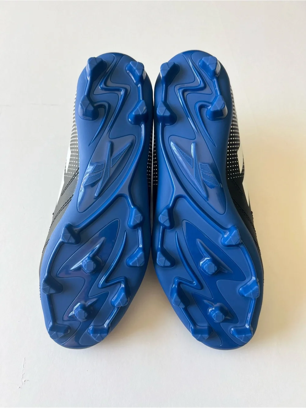 Reebok Black Blue Kids Soccer Cleats Youth Size 5 with White Accents and Velcro